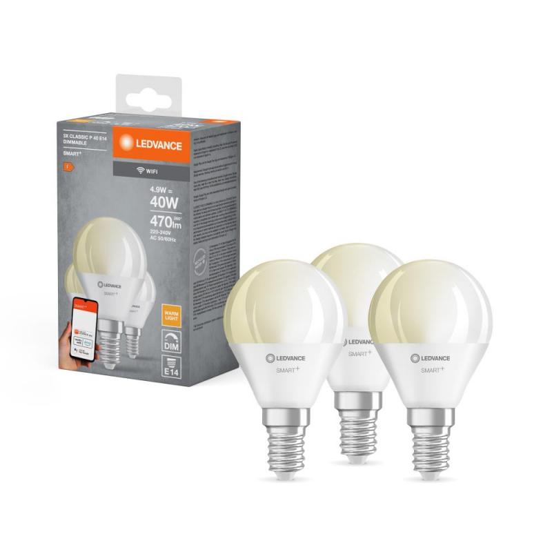 3er Pack LEDVANCE E14 SMART+ WiFi LED Tropfen Lampen dimmbar 4,9W wie 40W 2700K warmweiß - Amazon Alexa, Google Assistant